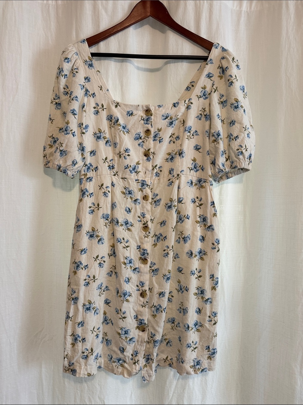 Old Navy Beige Maternity Dress with Blue Floral Print